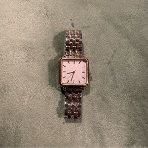 Chic Minimalist Square Watch with Silver & Gold Band